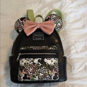 Loungefly Disney Minnie Mouse Leopard Print Backpack - Black and Pink